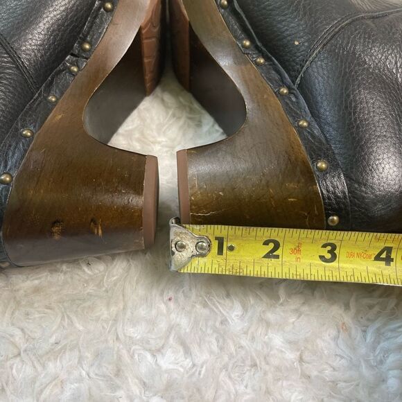 UGG Cora Lynn fold over leather black sheepskin lining clog boots size 9 - Picture 8 of 16